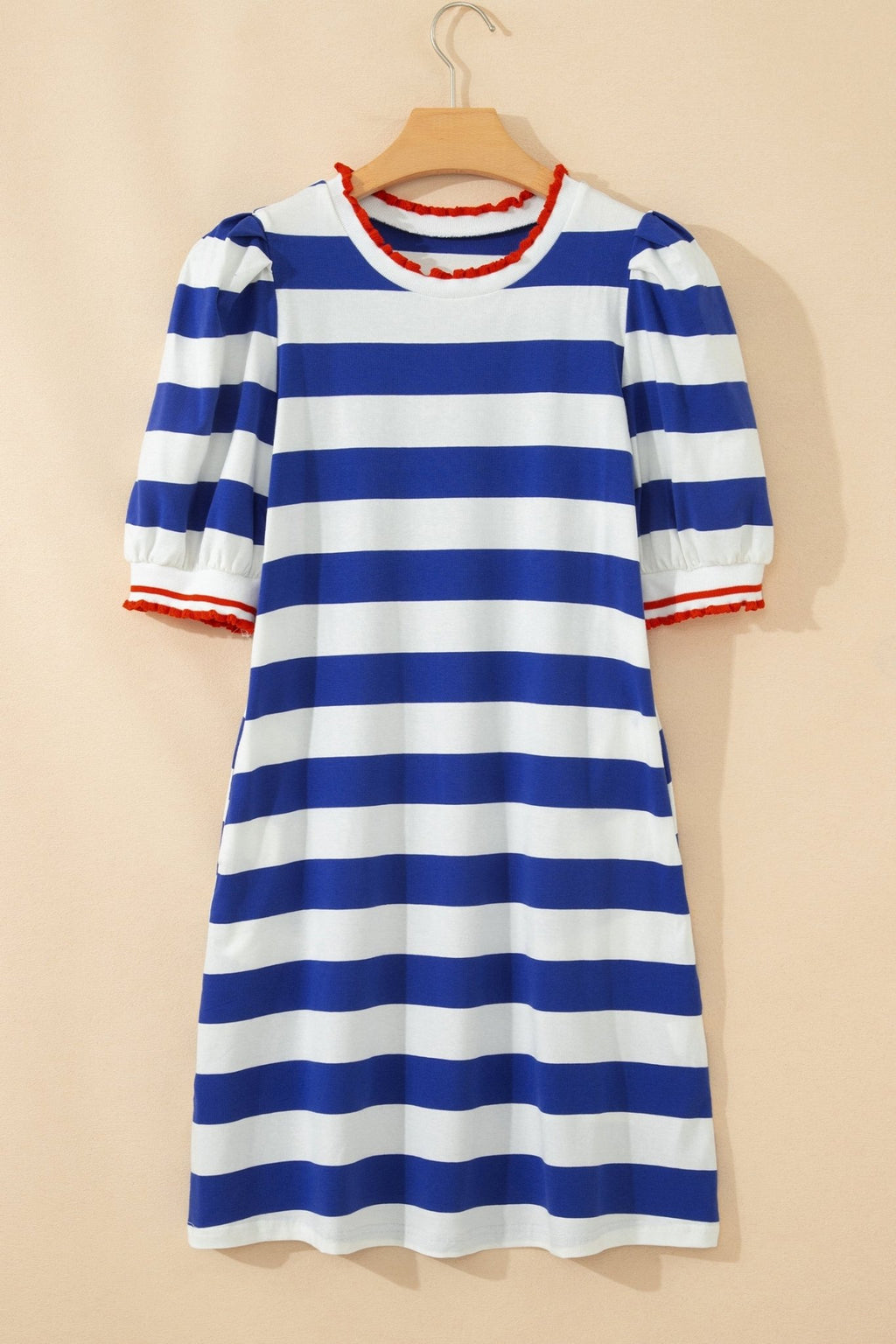 Stripe Contrast Trim Puff Sleeve Mini Dress - Rooted & Reckless Co.