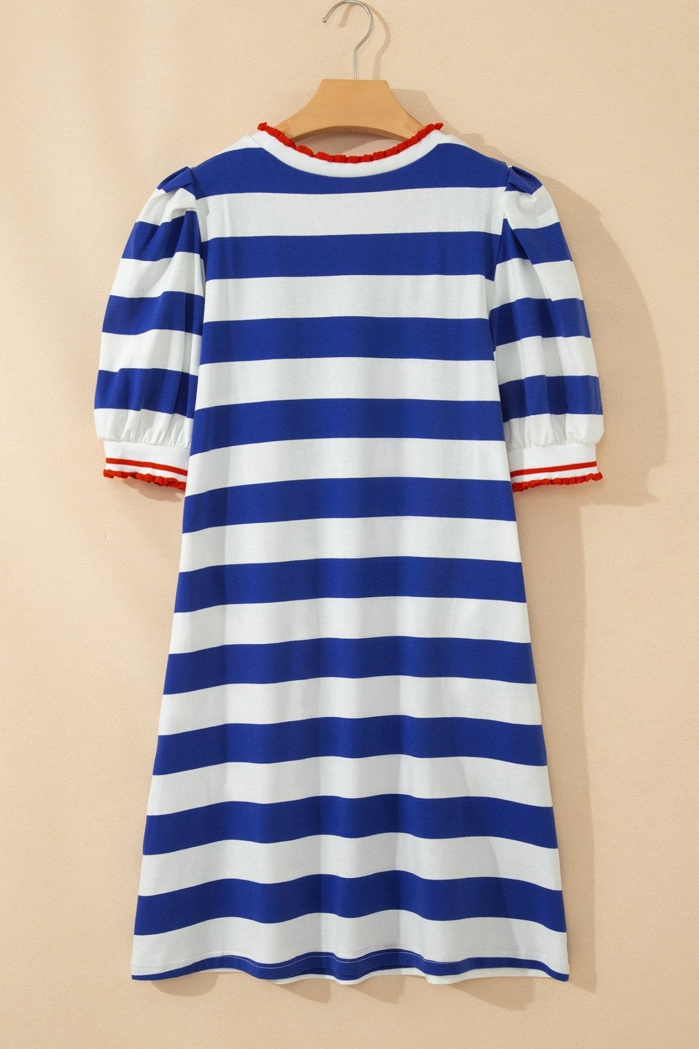 Stripe Contrast Trim Puff Sleeve Mini Dress - Rooted & Reckless Co.