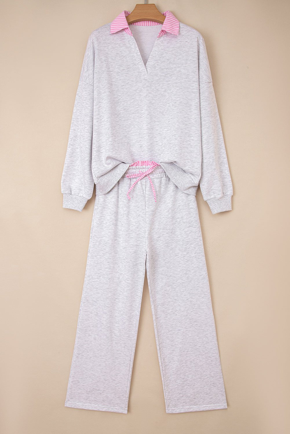Stripe Contrast Trim Pullover and Drawstring Pants Set - Rooted & Reckless Co.