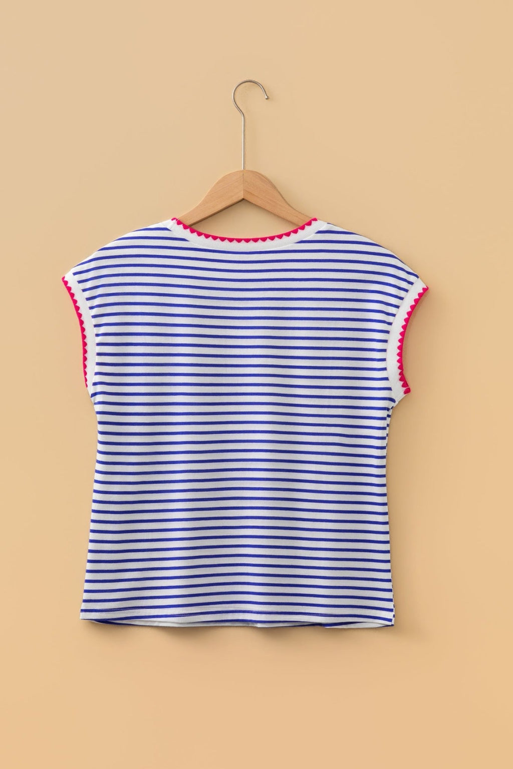 Stripe Contrast Trim Round Neck Cap Sleeve Tee - Rooted & Reckless Co.