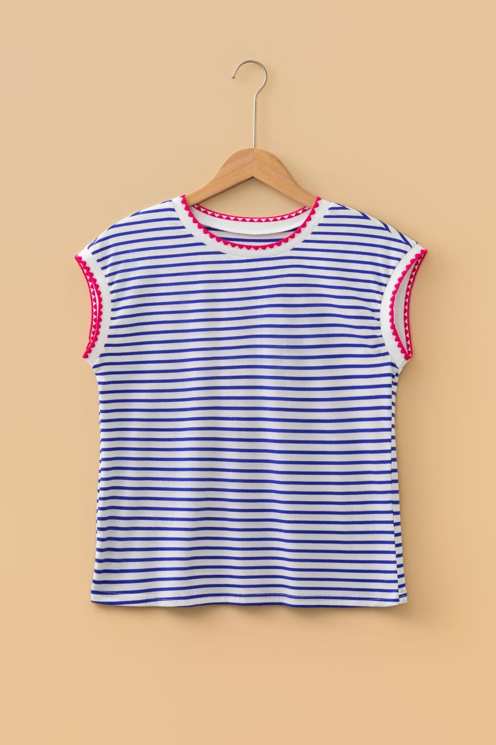 Stripe Contrast Trim Round Neck Cap Sleeve Tee - Rooted & Reckless Co.
