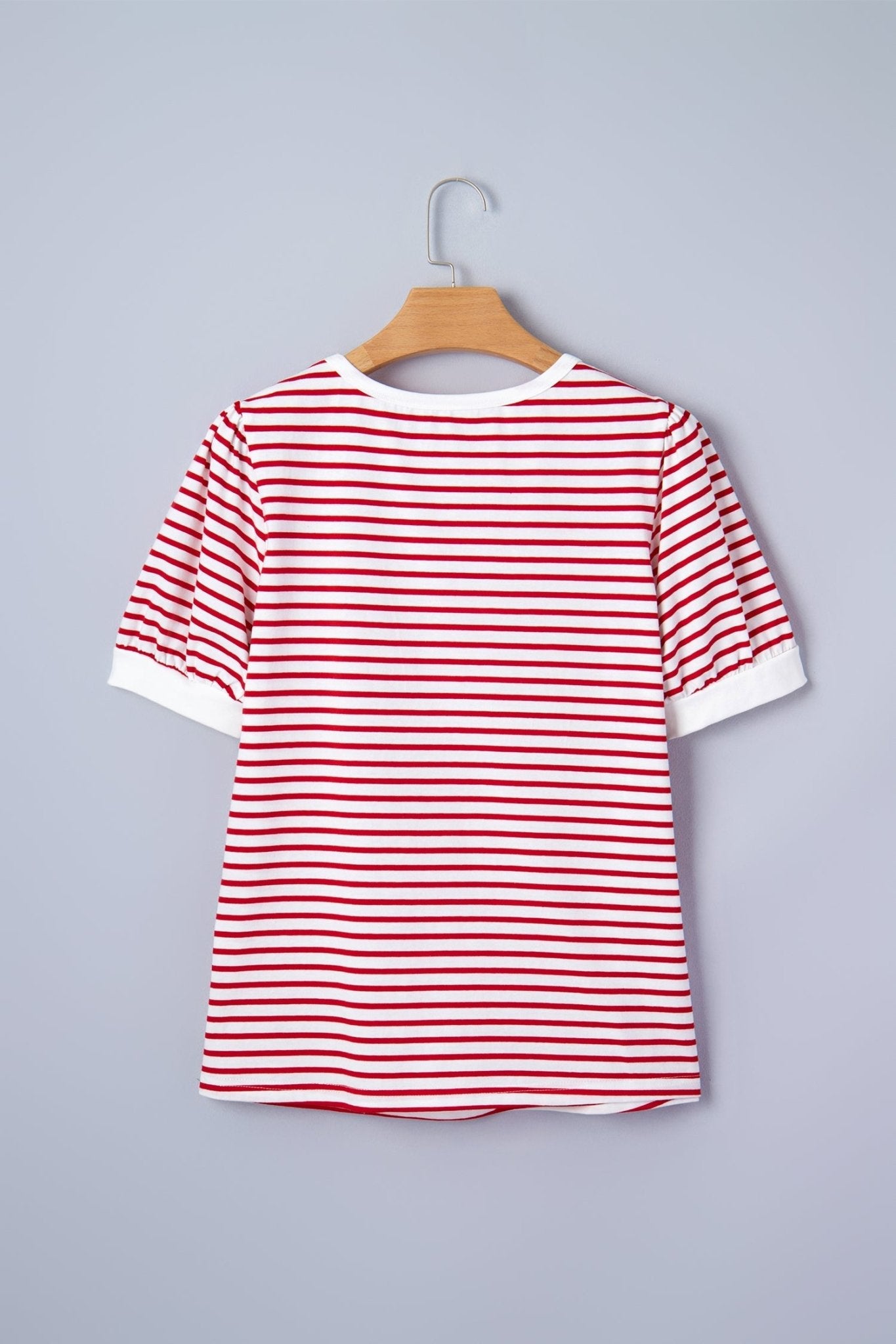 Stripe Contrast Trim Round Neck Puff Sleeve T-Shirt - Rooted & Reckless Co.