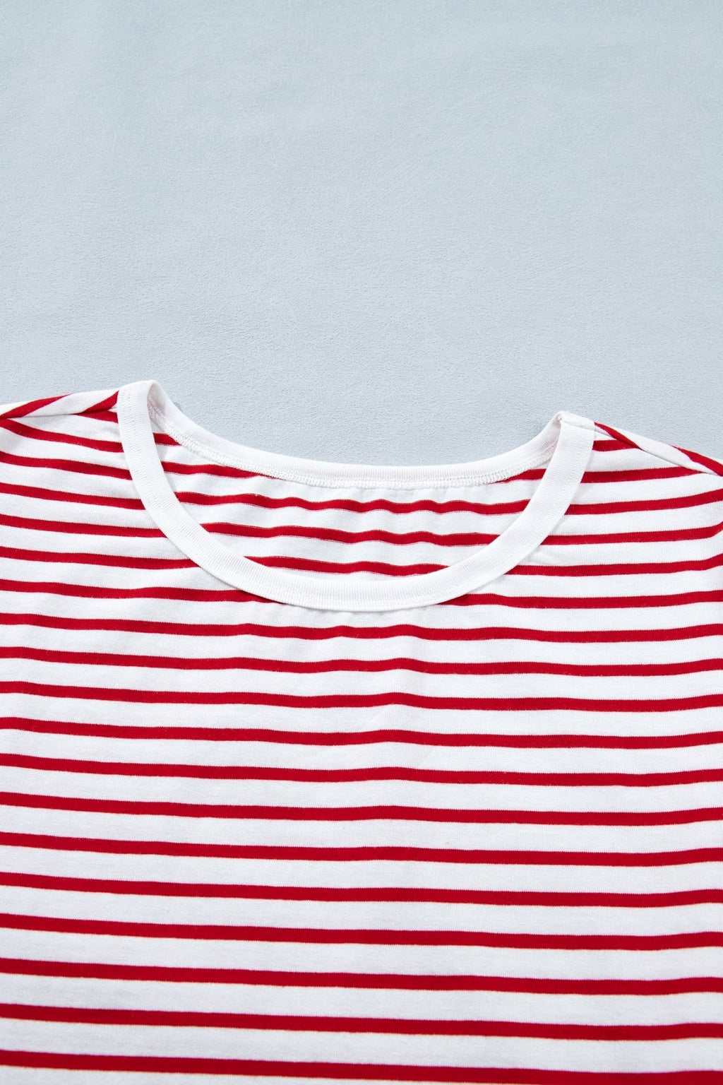 Stripe Contrast Trim Round Neck Puff Sleeve T-Shirt - Rooted & Reckless Co.