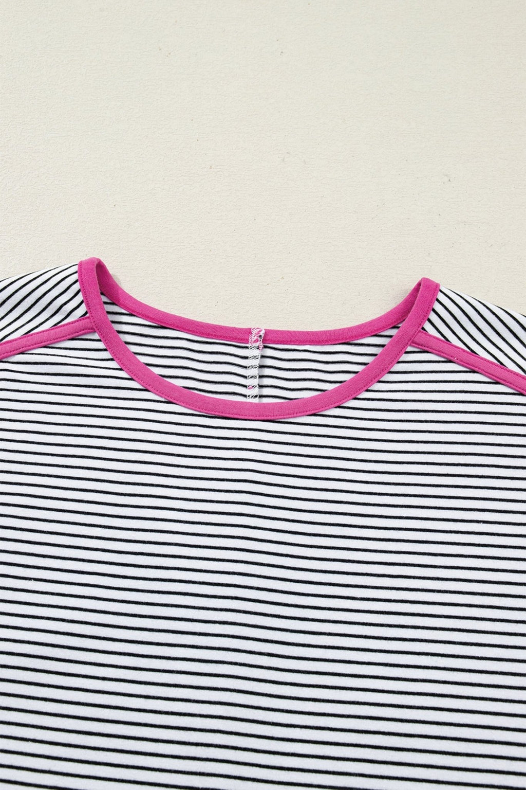 Stripe Contrast Trim Round Neck Shirt - Rooted & Reckless Co.