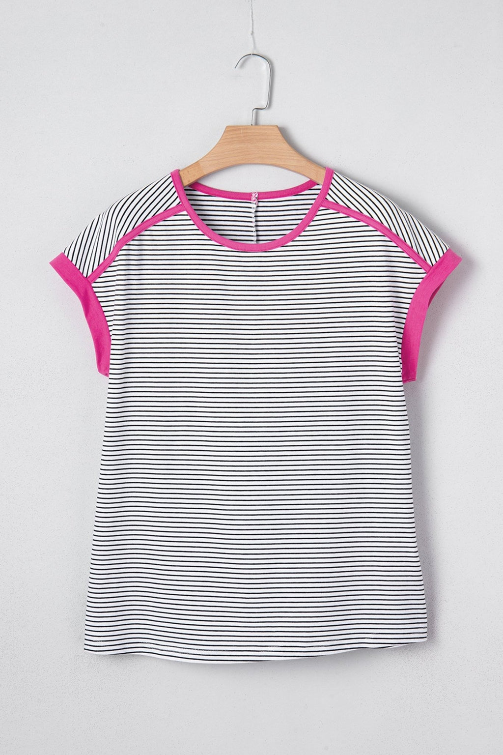 Stripe Contrast Trim Round Neck Shirt - Rooted & Reckless Co.