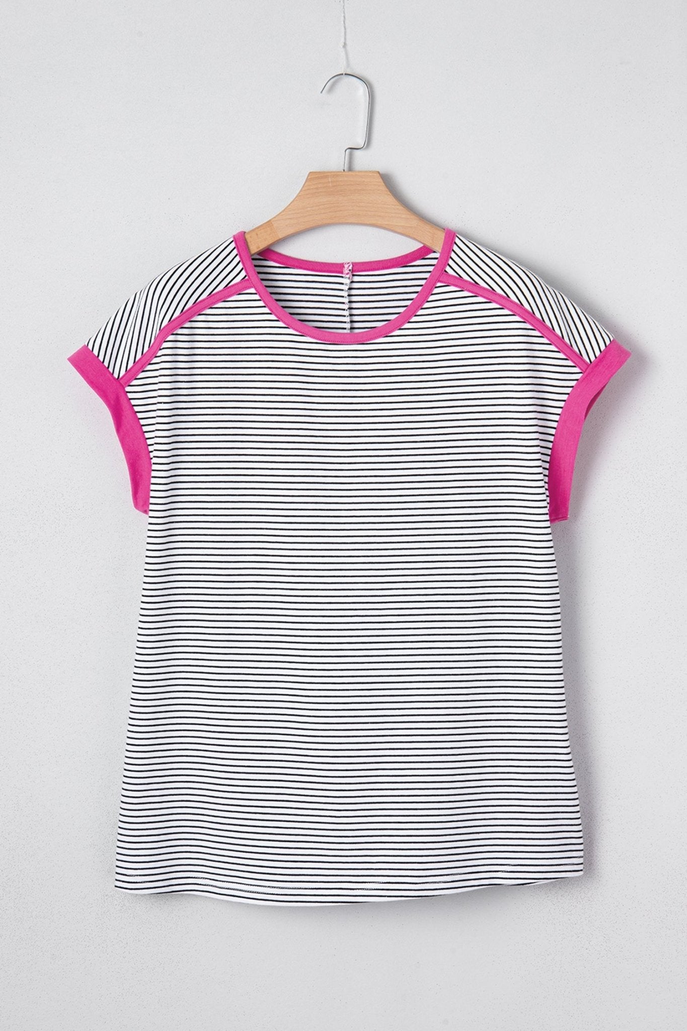 Stripe Contrast Trim Round Neck Shirt - Rooted & Reckless Co.