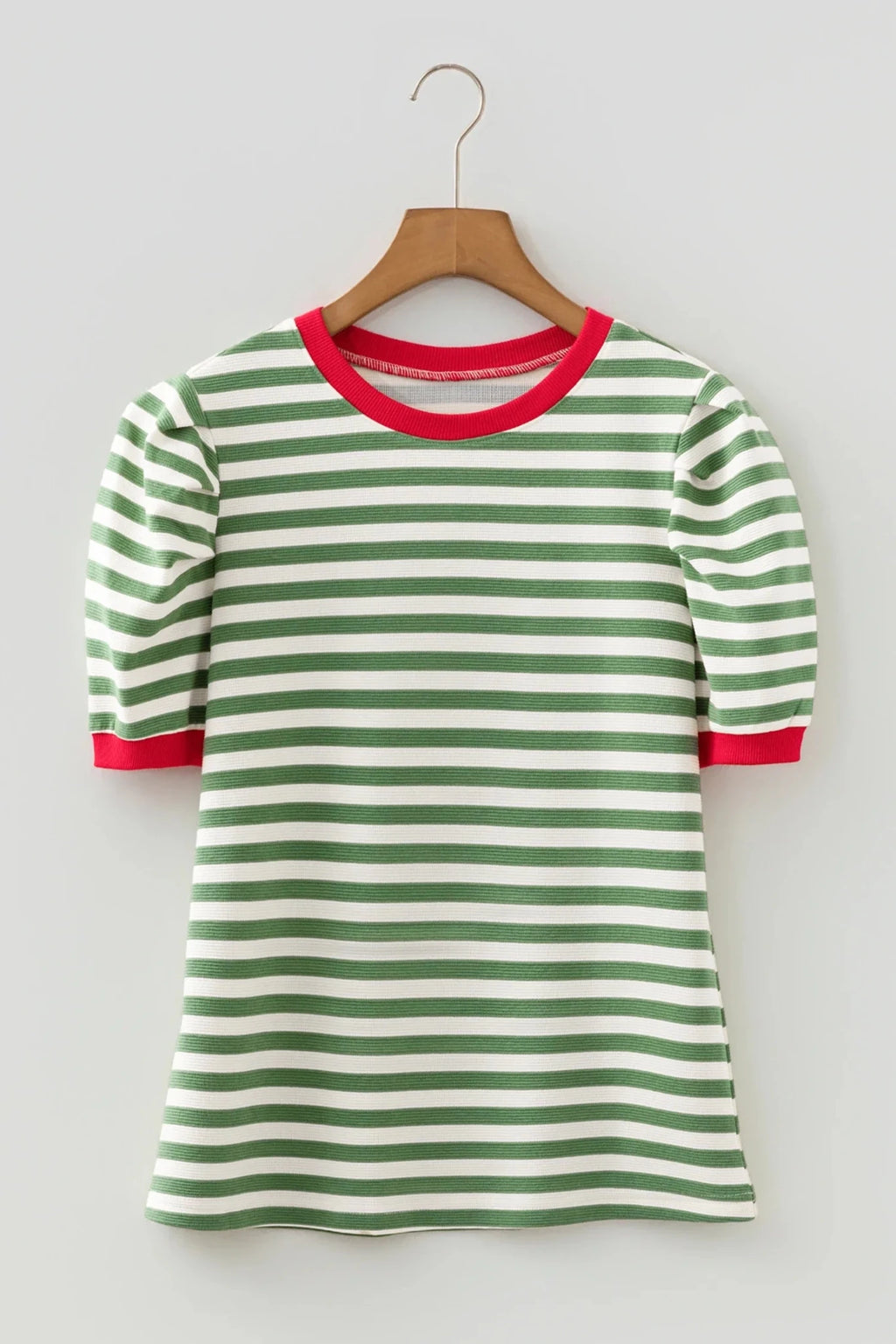 Stripe Contrast Trim Short Puff Sleeve Tee - Rooted & Reckless Co.