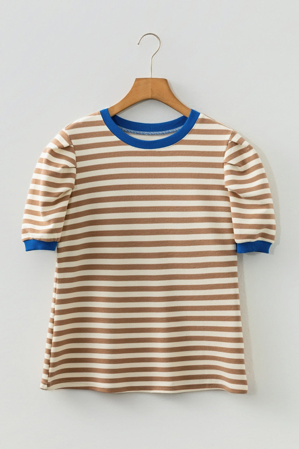 Stripe Contrast Trim Short Puff Sleeve Tee - Rooted & Reckless Co.