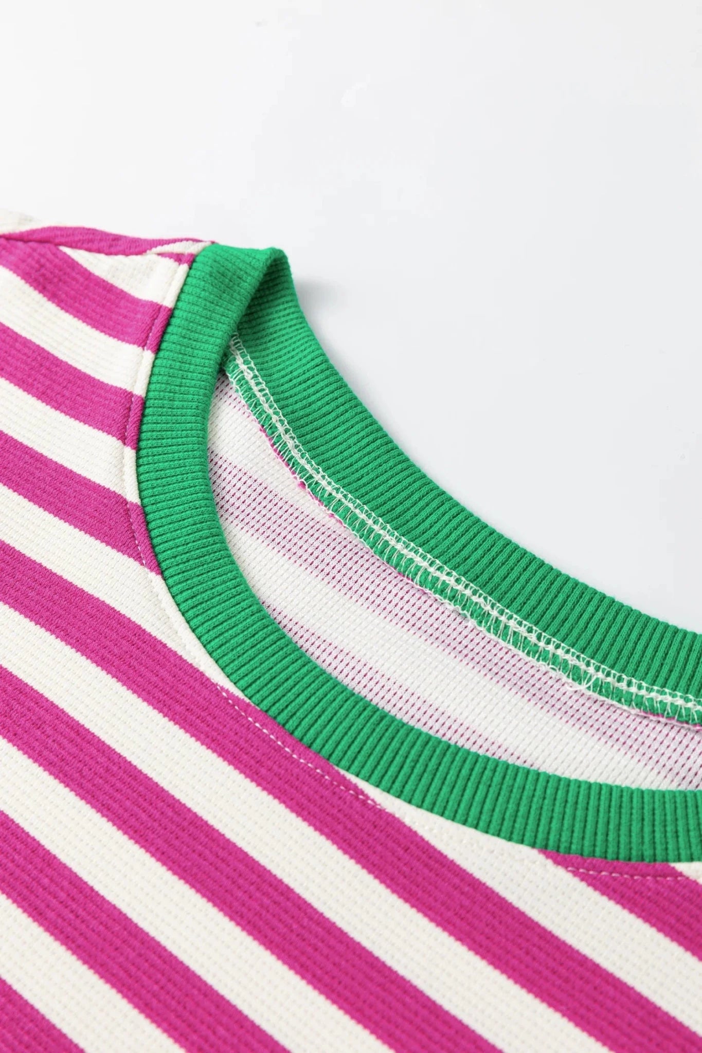 Stripe Contrast Trim Short Puff Sleeve Tee - Rooted & Reckless Co.