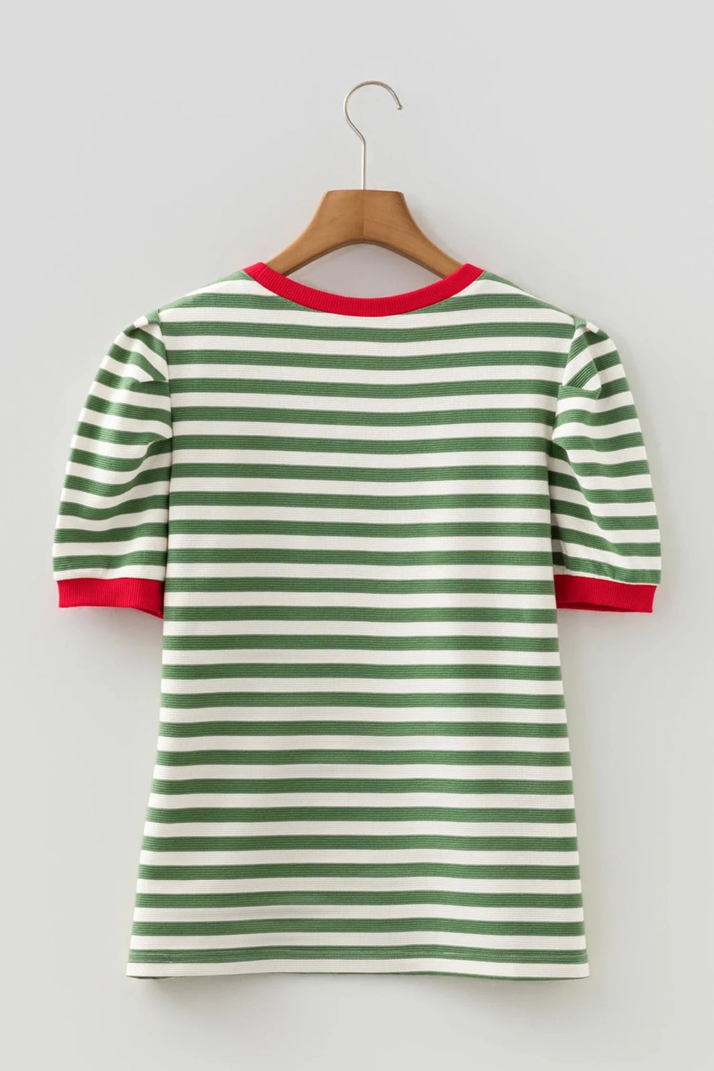 Stripe Contrast Trim Short Puff Sleeve Tee - Rooted & Reckless Co.