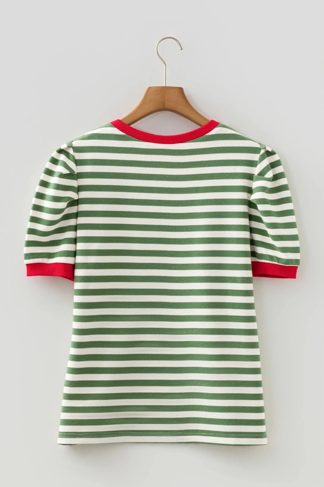 Stripe Contrast Trim Short Puff Sleeve Tee - Rooted & Reckless Co.