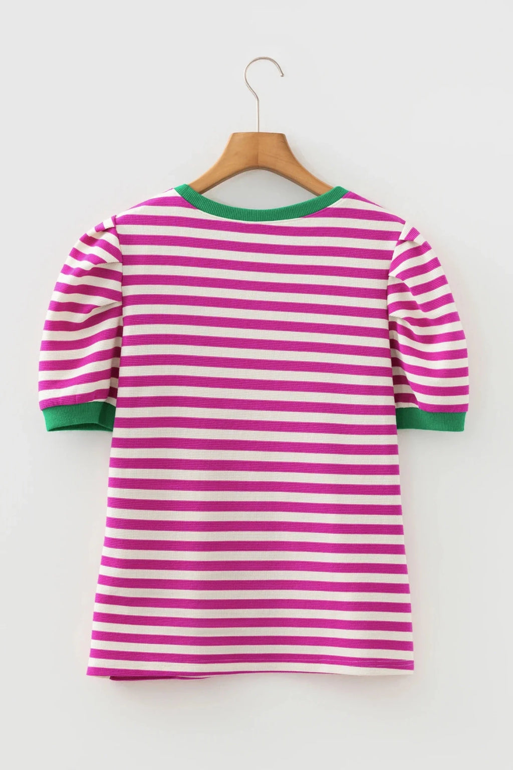 Stripe Contrast Trim Short Puff Sleeve Tee - Rooted & Reckless Co.