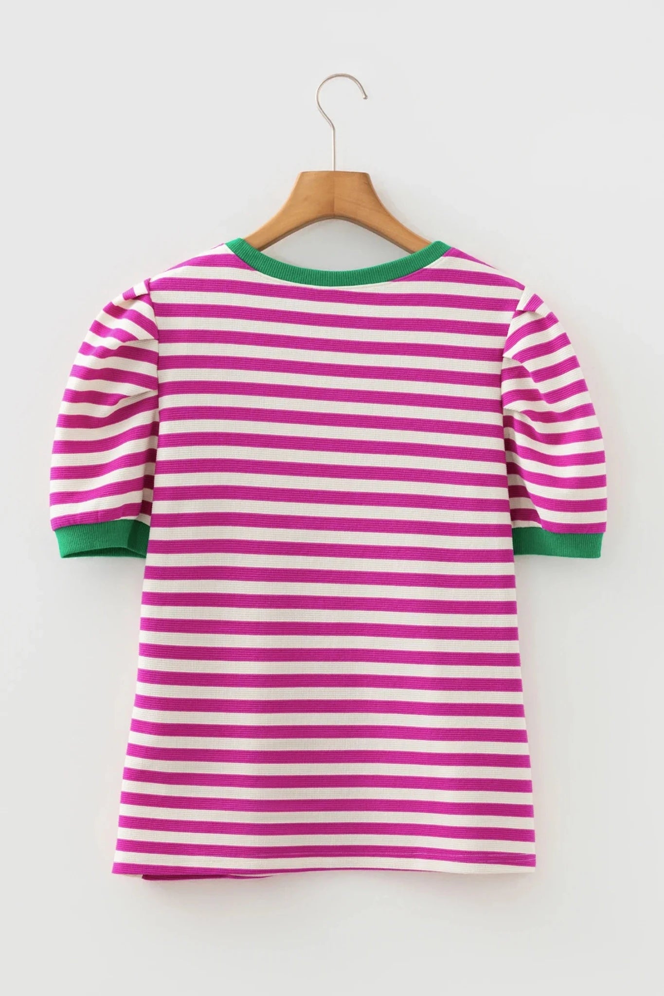 Stripe Contrast Trim Short Puff Sleeve Tee - Rooted & Reckless Co.