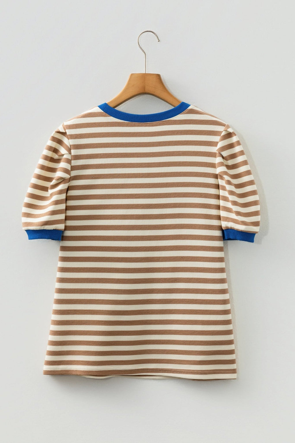 Stripe Contrast Trim Short Puff Sleeve Tee - Rooted & Reckless Co.