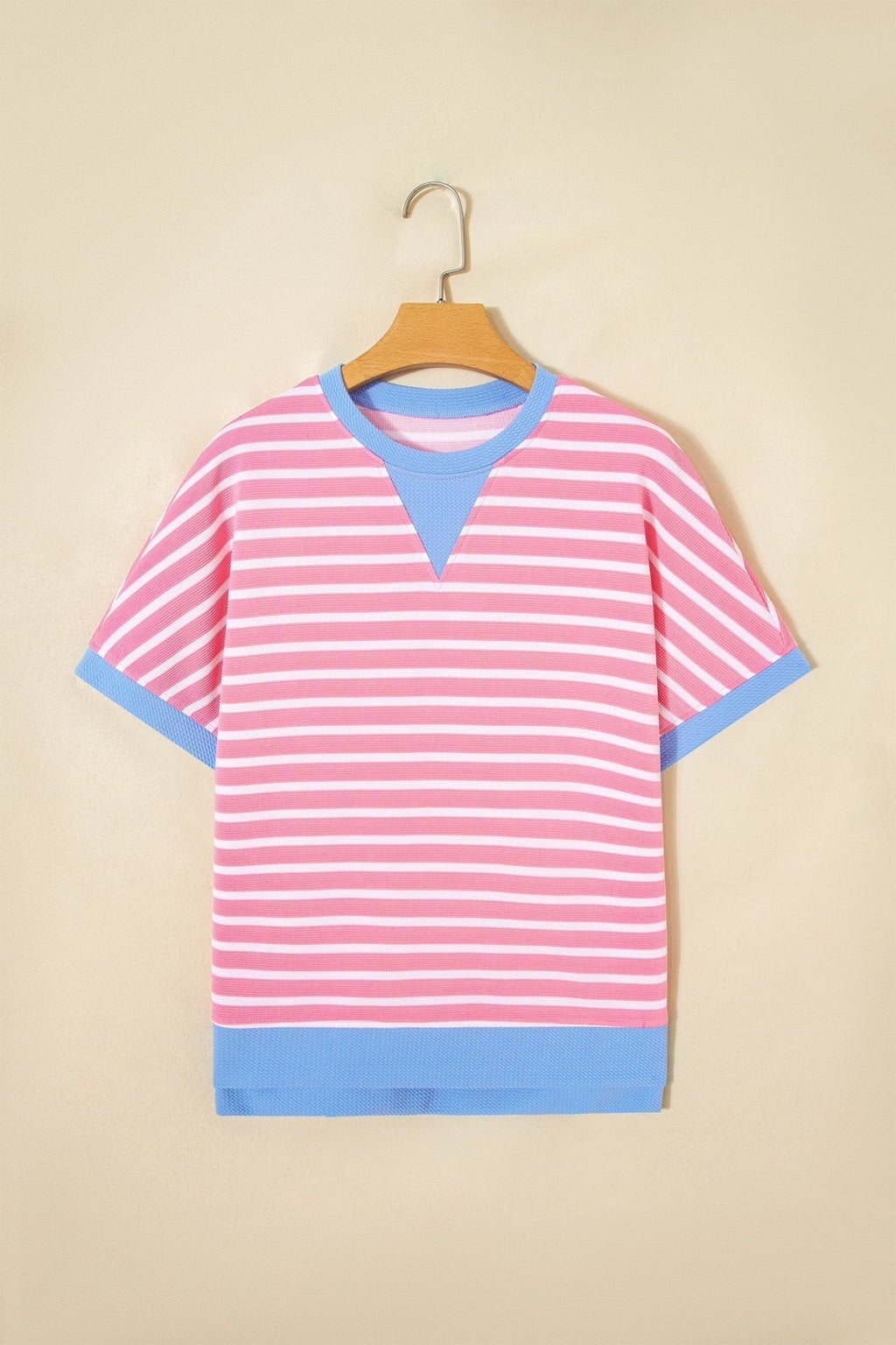 Stripe Contrast Trim Short Sleeve Top - Rooted & Reckless Co.