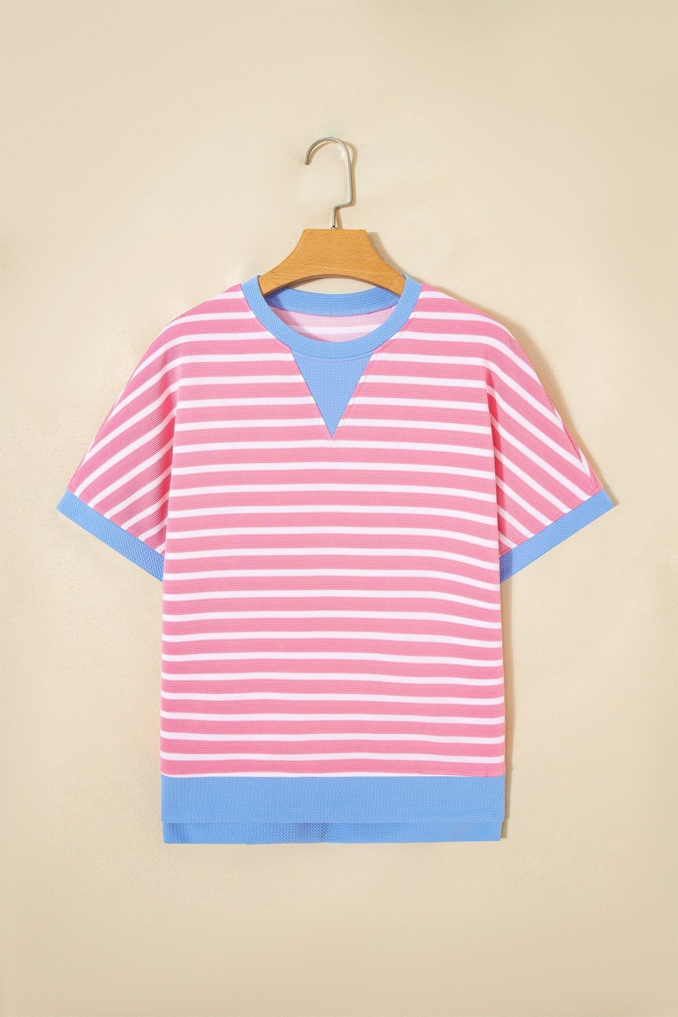 Stripe Contrast Trim Short Sleeve Top - Rooted & Reckless Co.