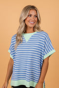 Stripe Contrast Trim Short Sleeve Top - Rooted & Reckless Co.