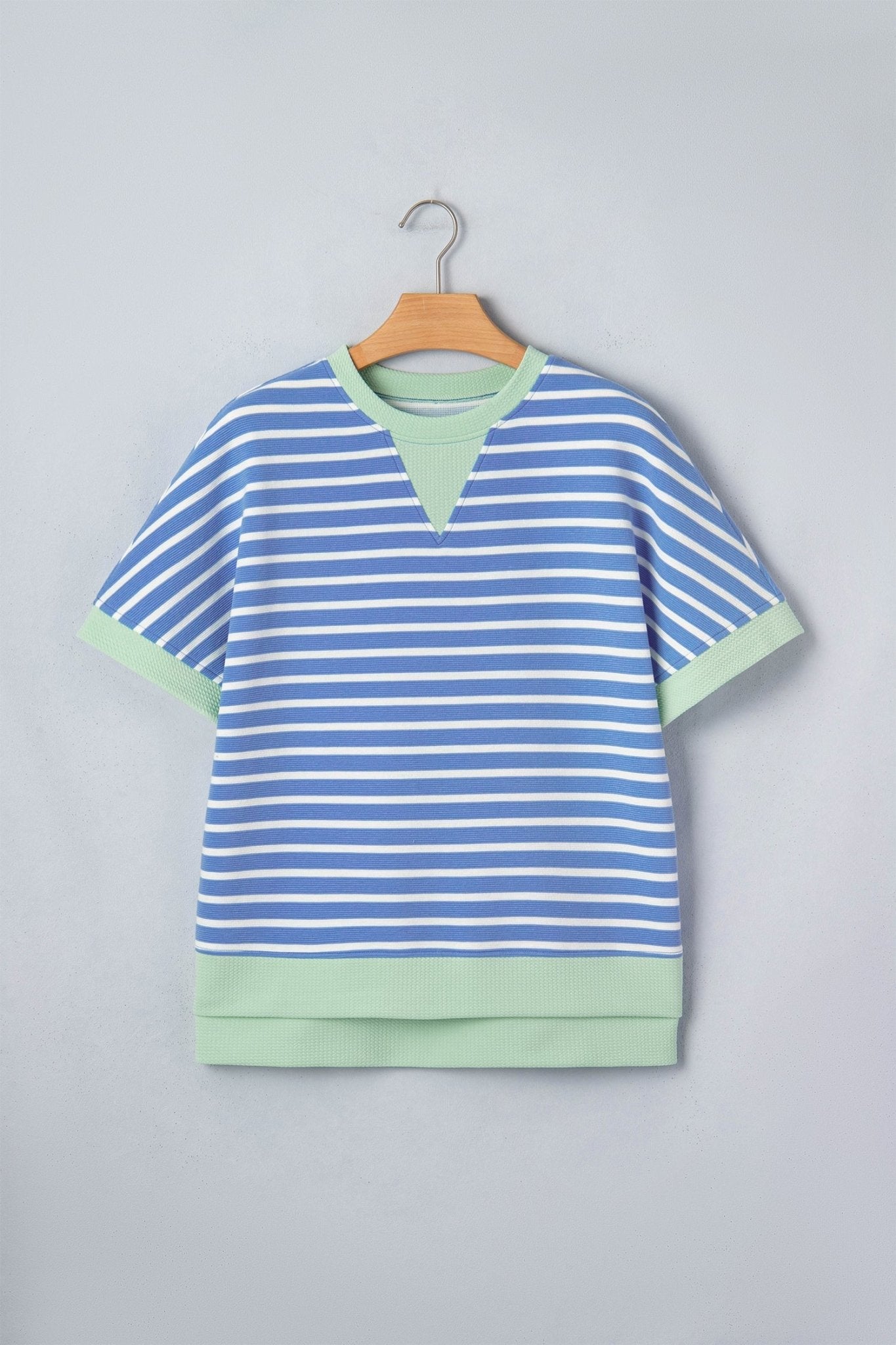 Stripe Contrast Trim Short Sleeve Top - Rooted & Reckless Co.