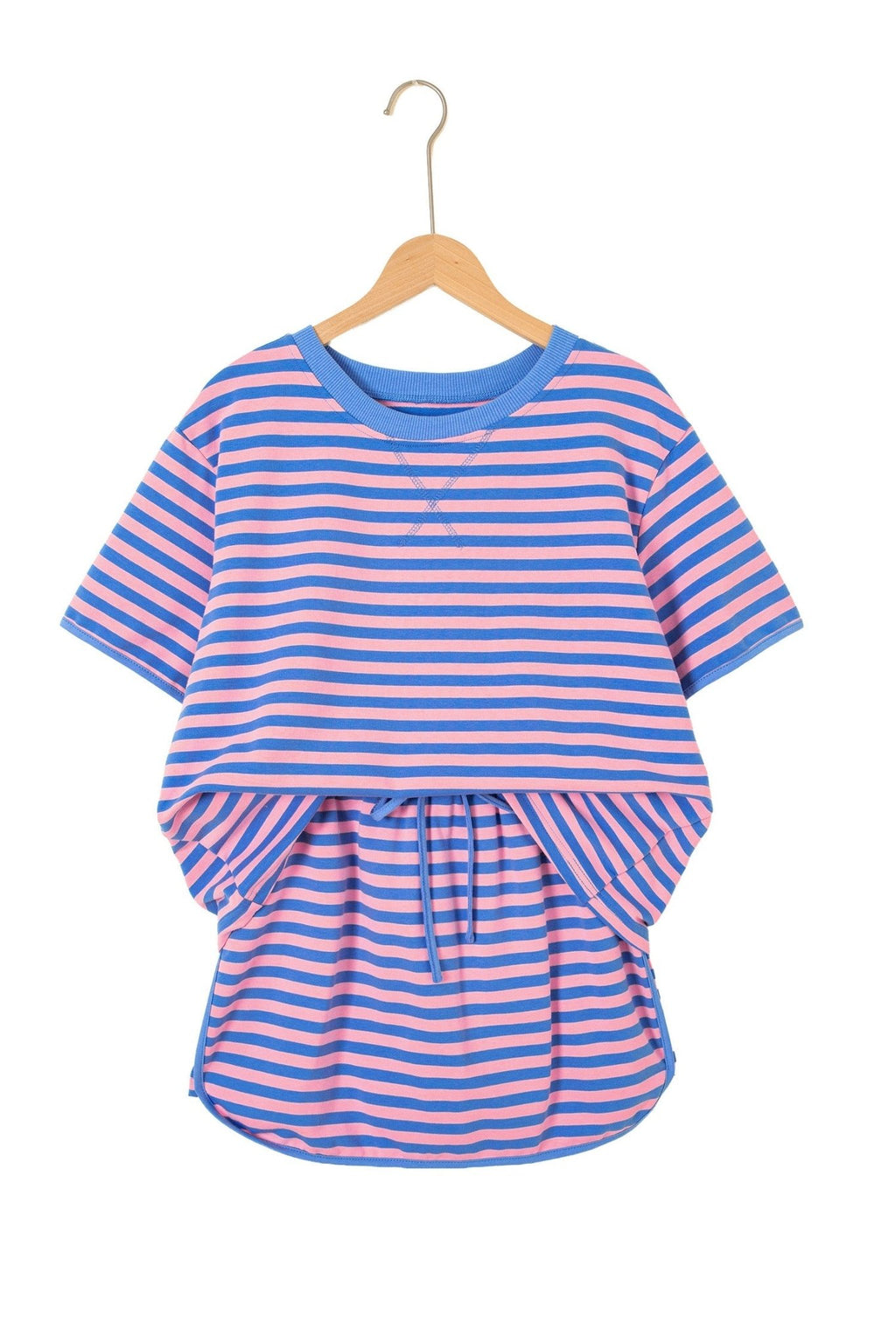 Stripe Contrast Trim Short Sleeve Top & Skirt Set - Rooted & Reckless Co.
