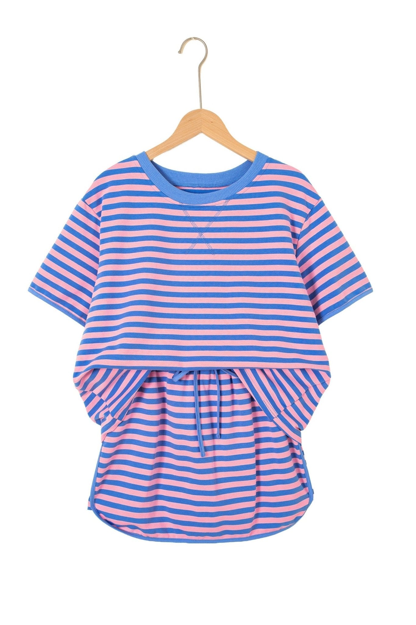 Stripe Contrast Trim Short Sleeve Top & Skirt Set - Rooted & Reckless Co.
