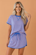 Stripe Contrast Trim Short Sleeve Top & Skirt Set - Rooted & Reckless Co.