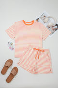 Stripe Contrast Trim Tee & Drawstring Shorts Set - Rooted & Reckless Co.