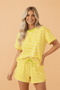 Stripe Contrast Trim Tee & Drawstring Shorts Set - Rooted & Reckless Co.