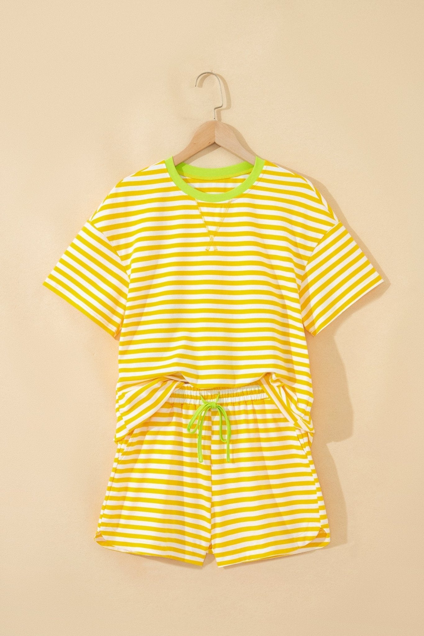 Stripe Contrast Trim Tee & Drawstring Shorts Set - Rooted & Reckless Co.