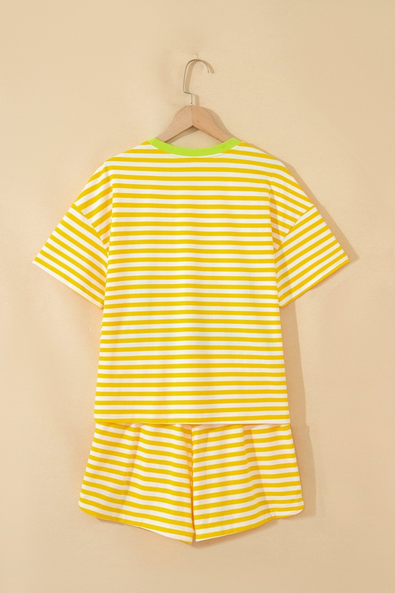 Stripe Contrast Trim Tee & Drawstring Shorts Set - Rooted & Reckless Co.