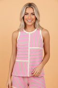 Stripe Contrast Trim Textured Tank & Shorts Set - Rooted & Reckless Co.