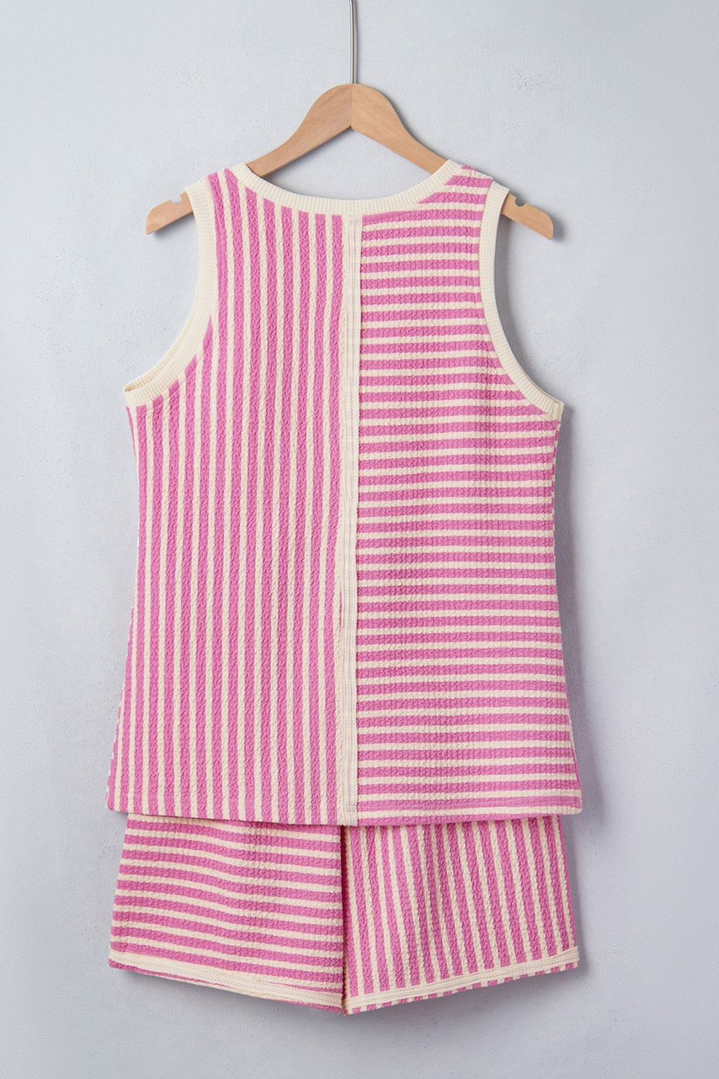 Stripe Contrast Trim Textured Tank & Shorts Set - Rooted & Reckless Co.