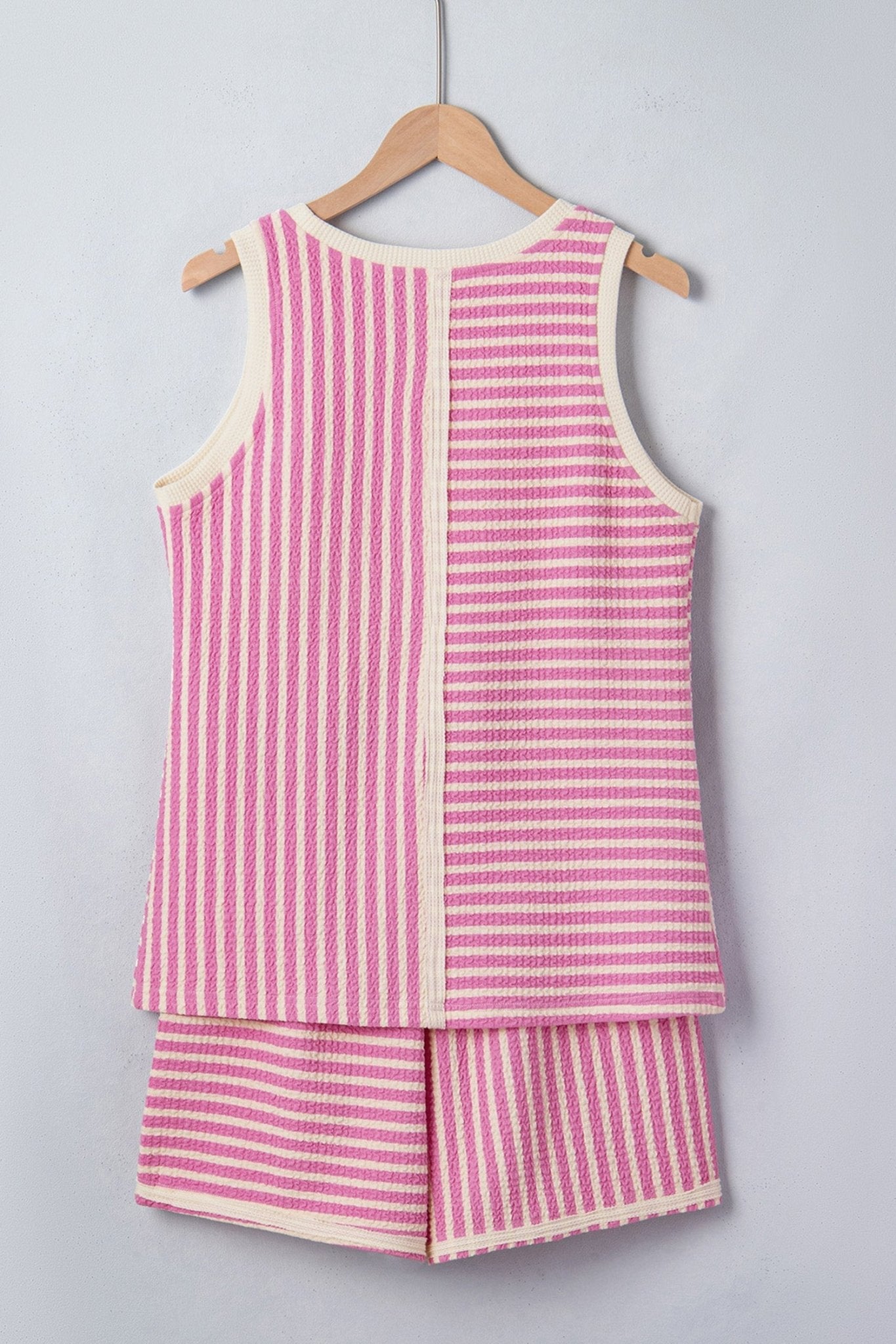 Stripe Contrast Trim Textured Tank & Shorts Set - Rooted & Reckless Co.
