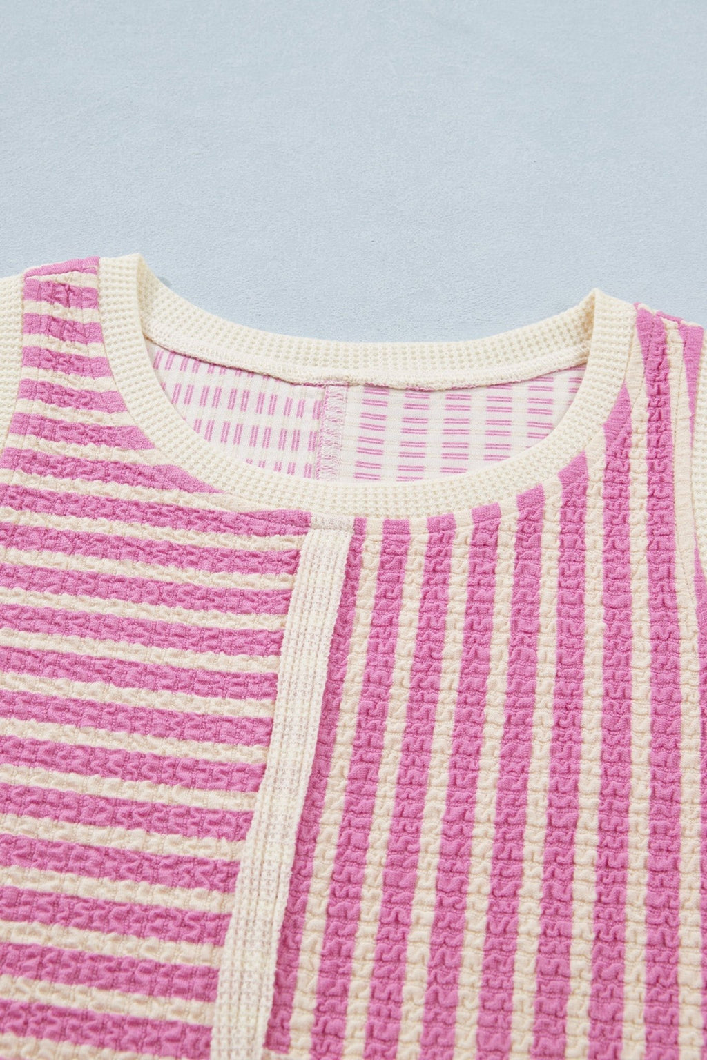 Stripe Contrast Trim Textured Tank & Shorts Set - Rooted & Reckless Co.