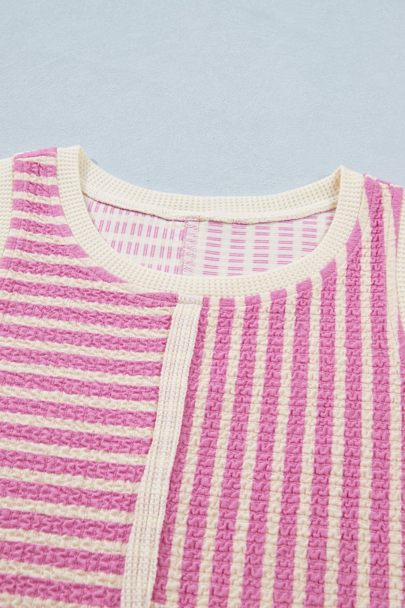 Stripe Contrast Trim Textured Tank & Shorts Set - Rooted & Reckless Co.