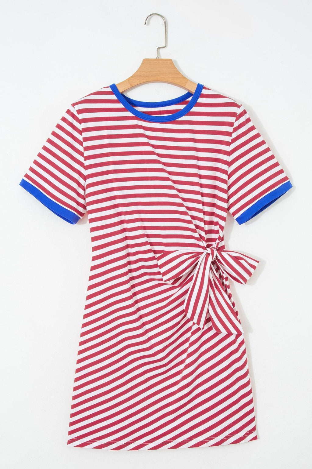Stripe Contrast Trim Tie Waist Mini Dress - Rooted & Reckless Co.