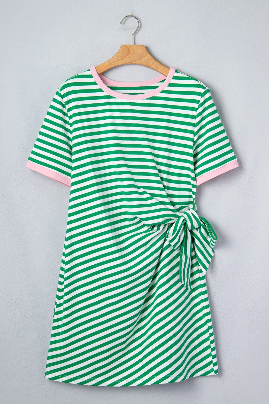 Stripe Contrast Trim Tie Waist Mini Dress - Rooted & Reckless Co.