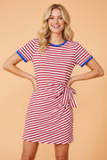Stripe Contrast Trim Tie Waist Mini Dress - Rooted & Reckless Co.