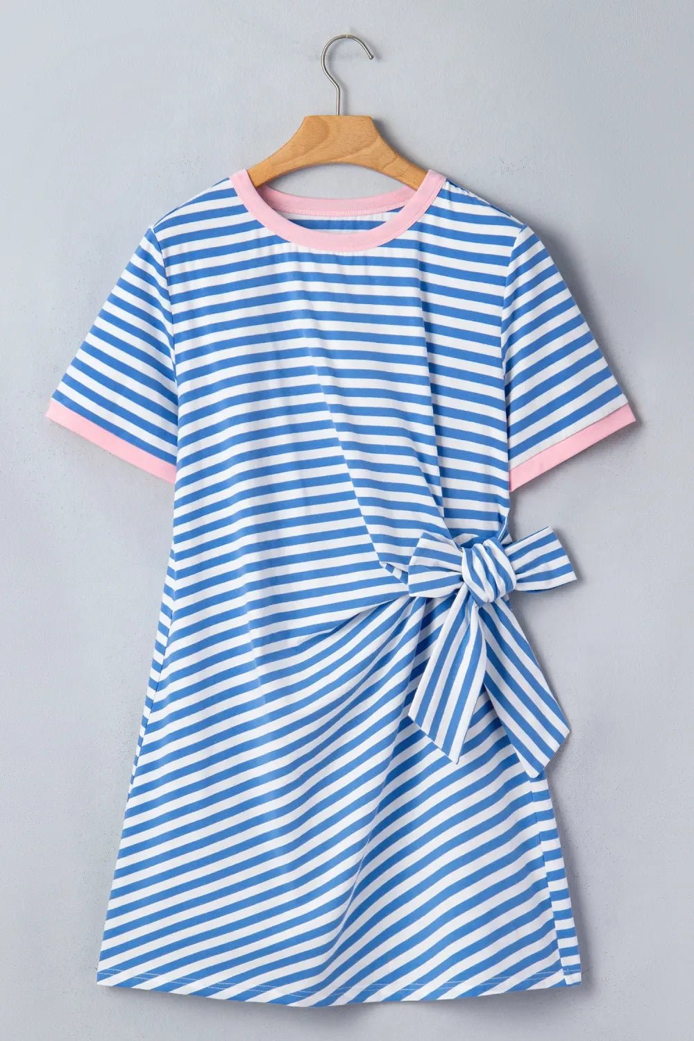 Stripe Contrast Trim Tie Waist Mini Dress - Rooted & Reckless Co.