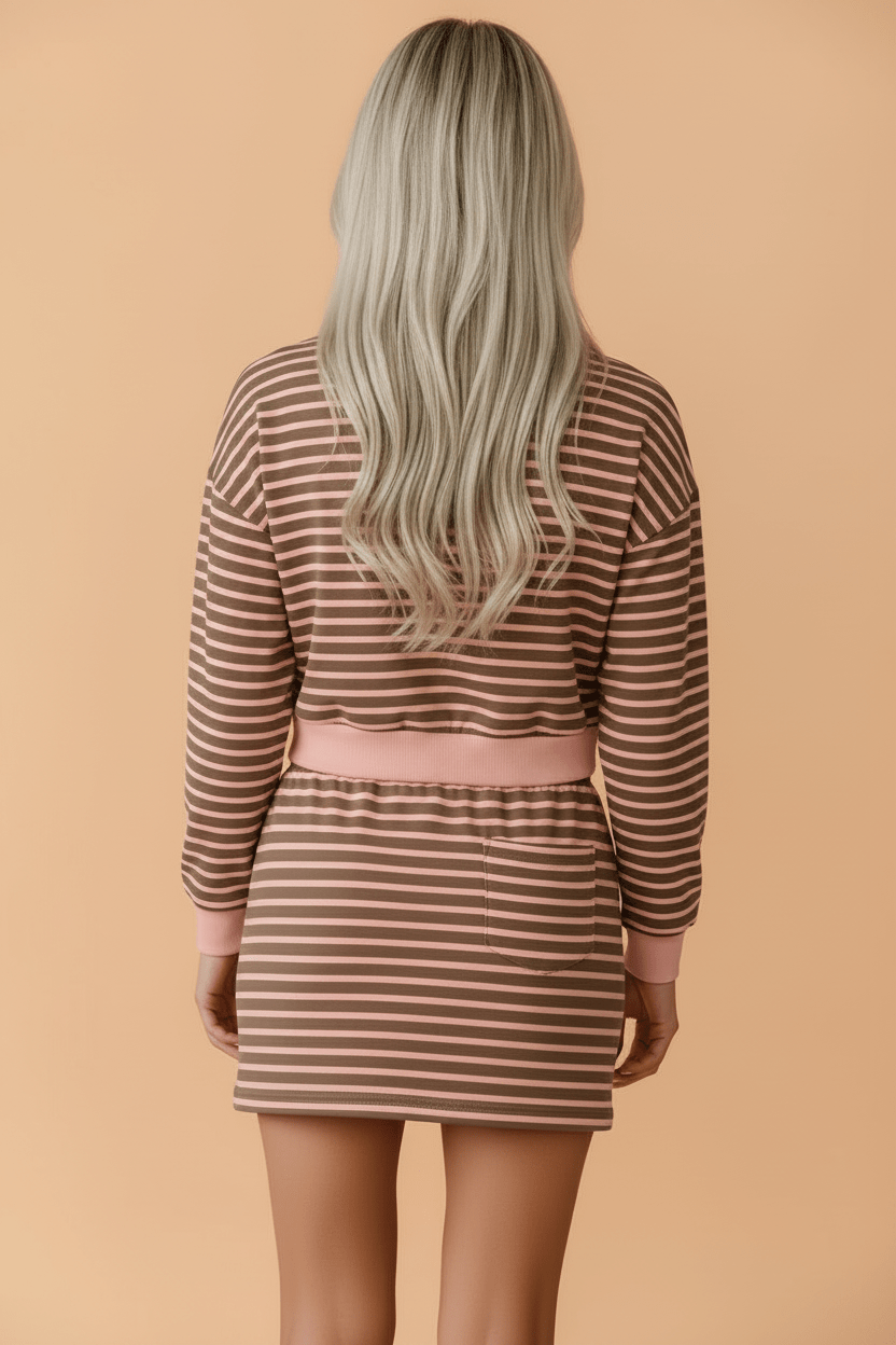 Stripe Contrast Trim Top and Mini Skort Set - Rooted & Reckless Co.
