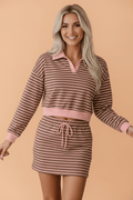 Stripe Contrast Trim Top and Mini Skort Set - Rooted & Reckless Co.