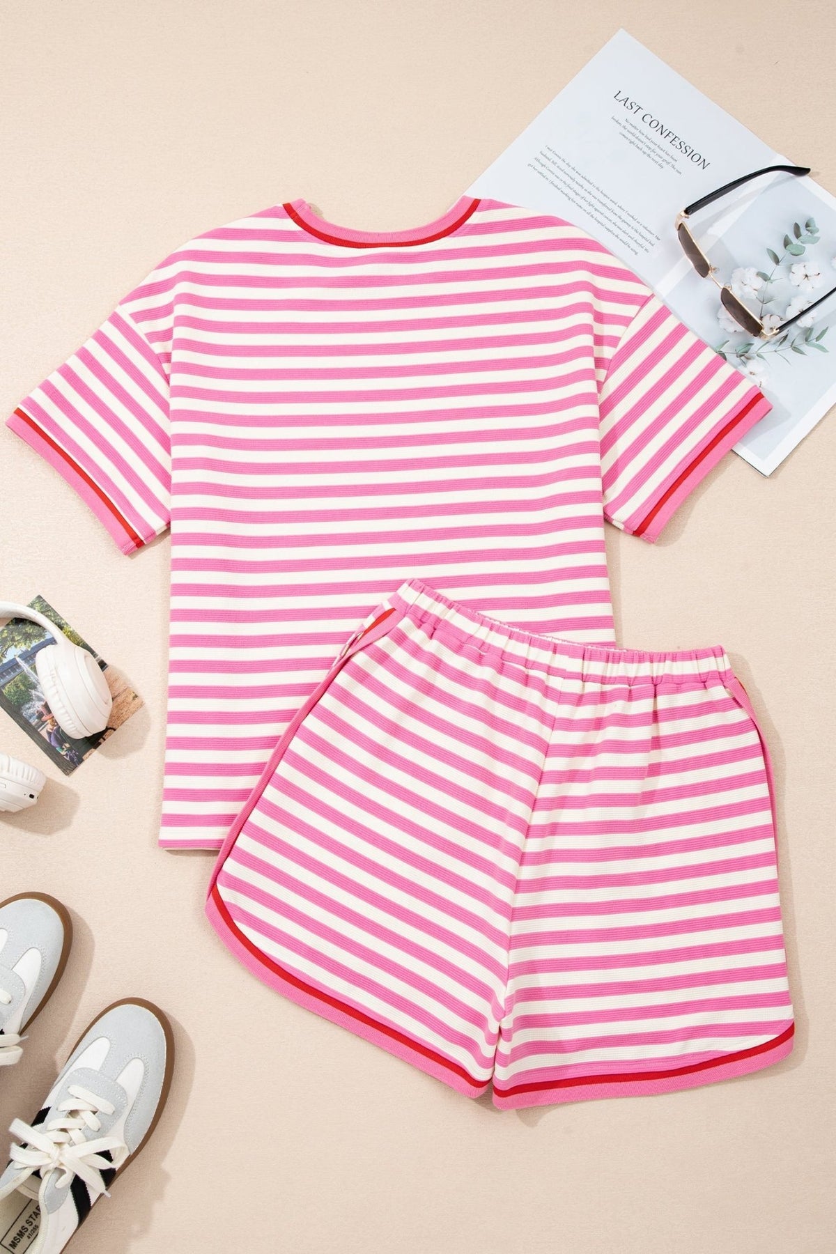 Stripe Contrast Trim Top & Loose Shorts Set - Rooted & Reckless Co.