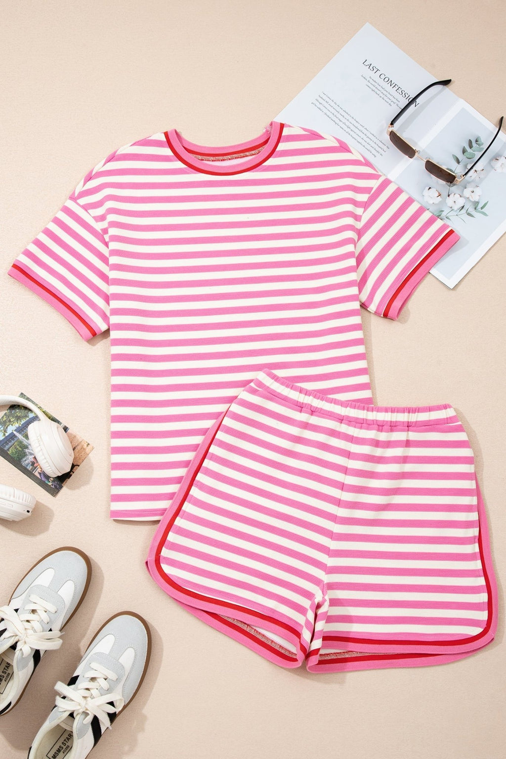 Stripe Contrast Trim Top & Loose Shorts Set - Rooted & Reckless Co.
