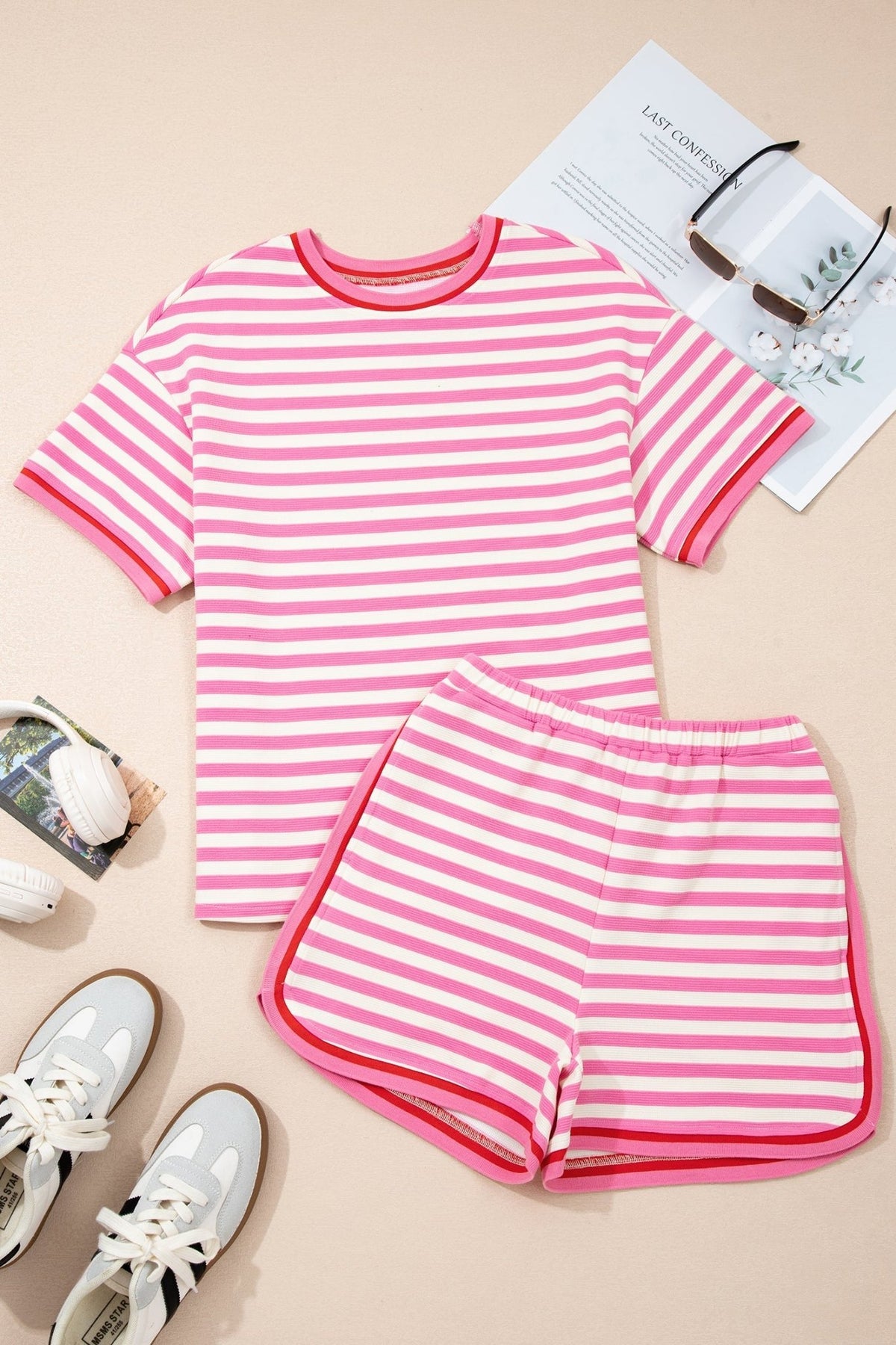 Stripe Contrast Trim Top & Loose Shorts Set - Rooted & Reckless Co.