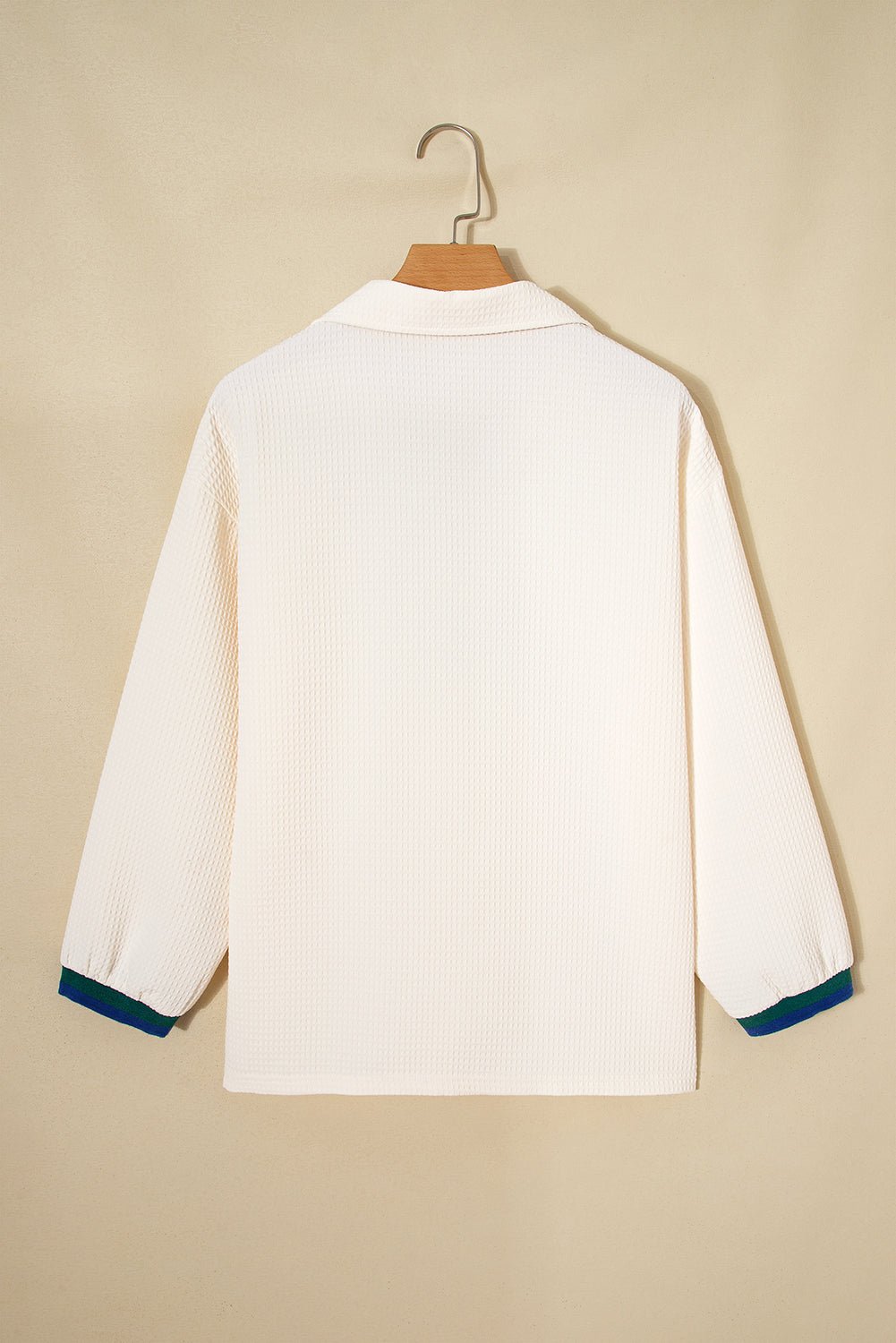 Stripe Contrast Waffle Knit Zip Up Polo Sweatshirt - Rooted & Reckless Co.