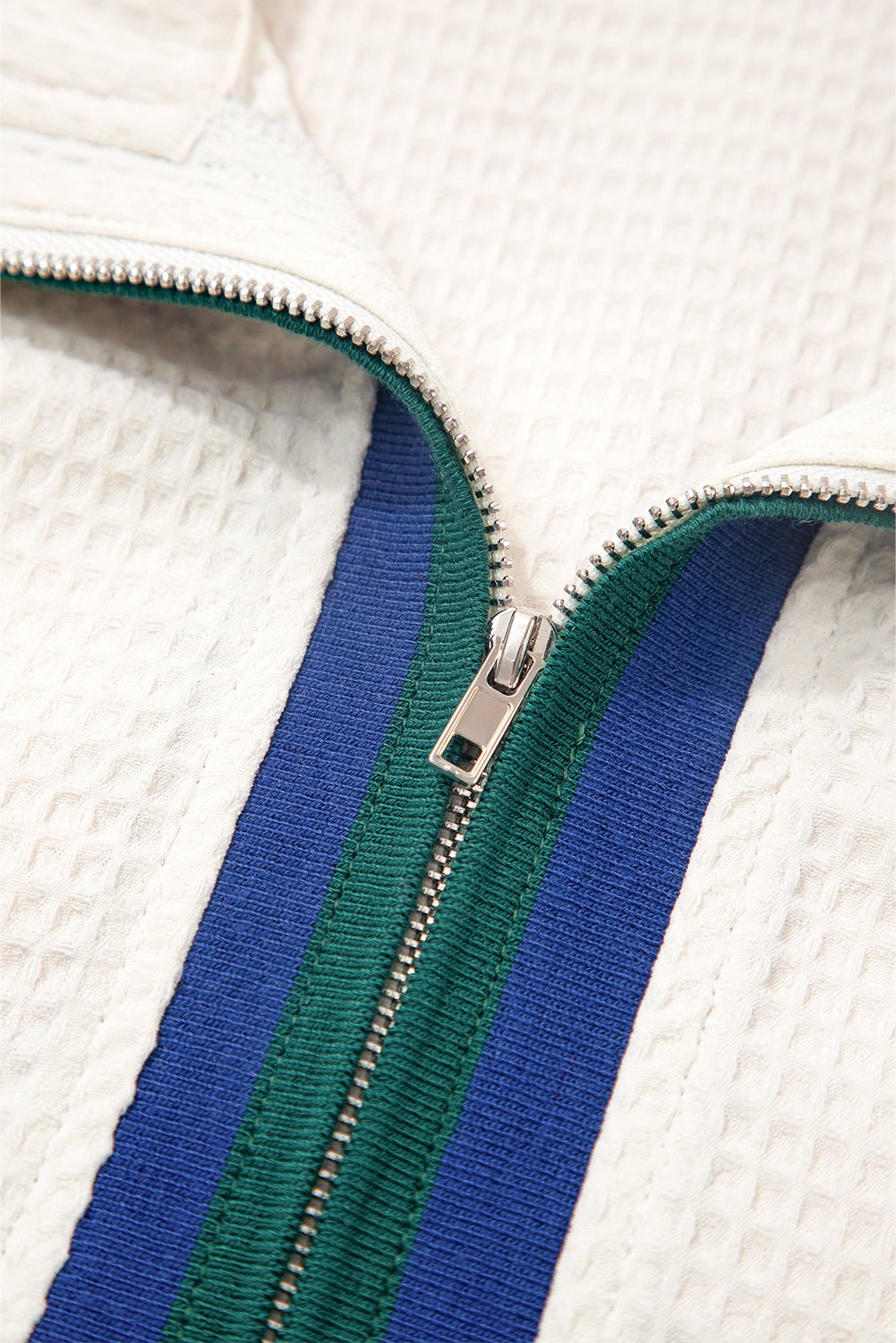 Stripe Contrast Waffle Knit Zip Up Polo Sweatshirt - Rooted & Reckless Co.