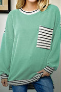 Stripe Corded Knit Patchwork Long Sleeve Top - Rooted & Reckless Co.