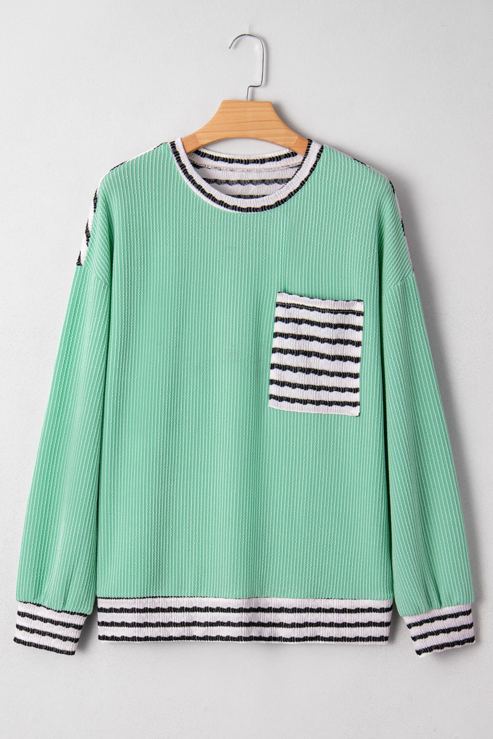 Stripe Corded Knit Patchwork Long Sleeve Top - Rooted & Reckless Co.