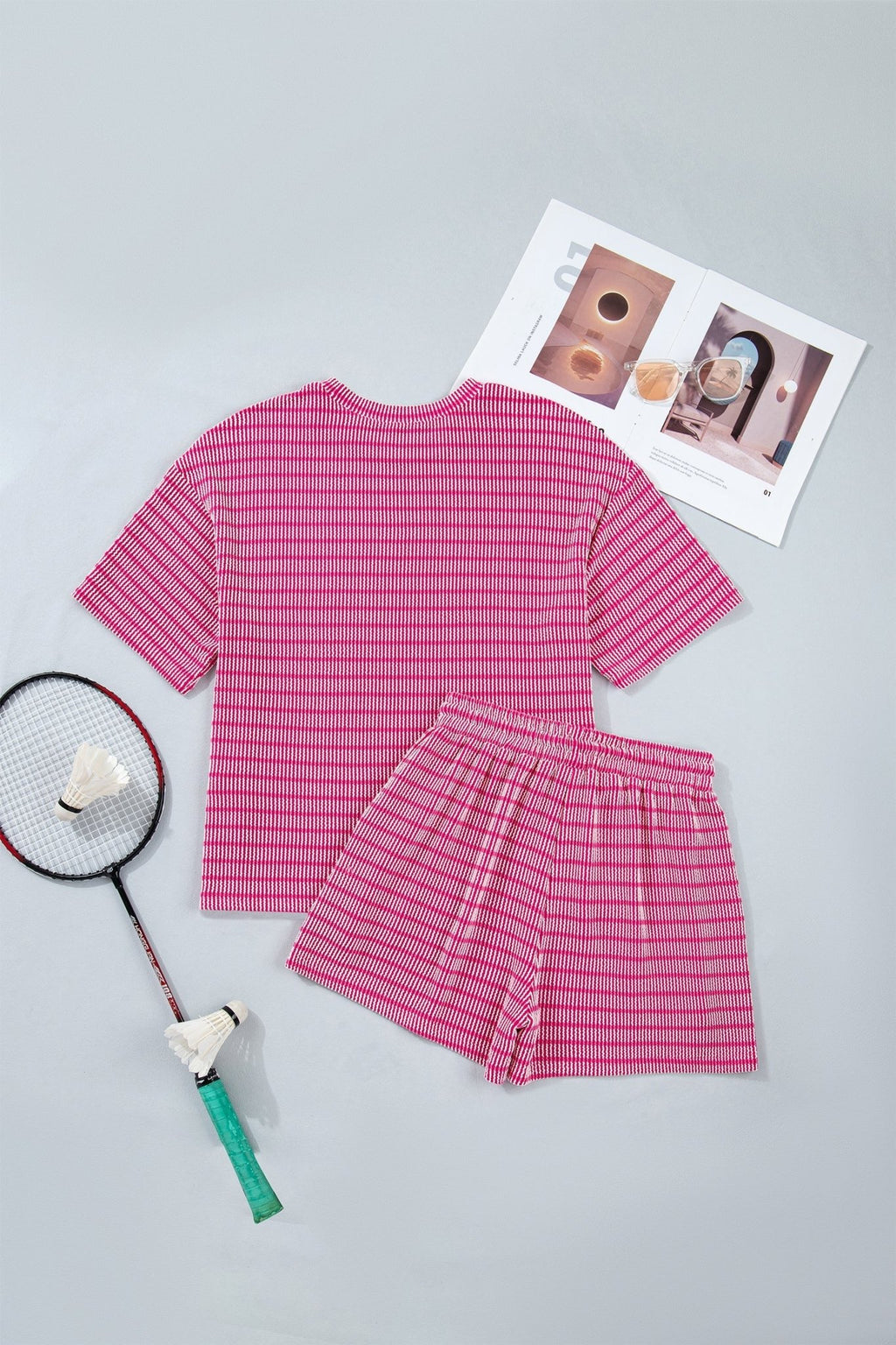 Stripe Corded Knit Tee & Drawstring Short Set - Rooted & Reckless Co.