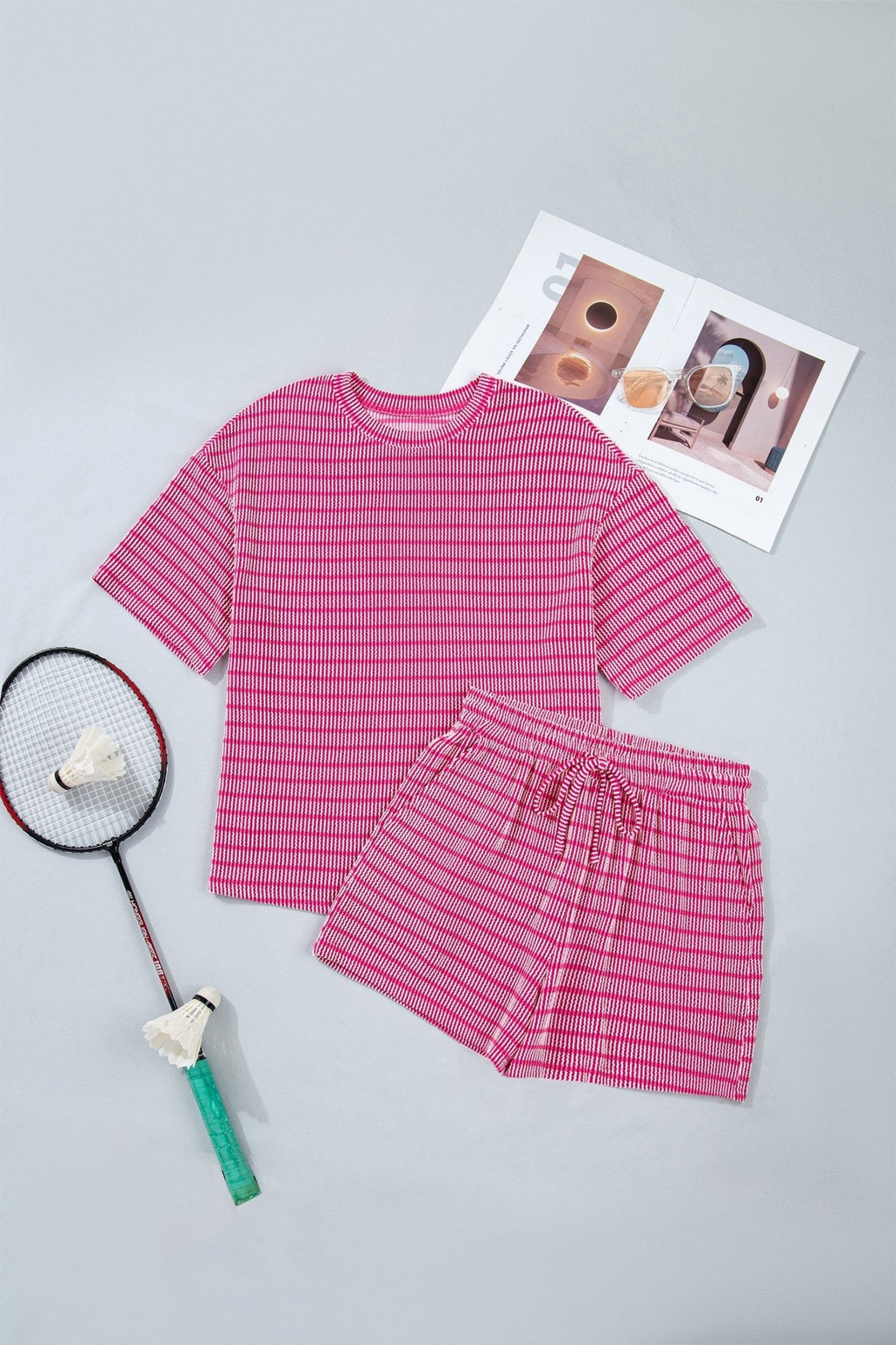 Stripe Corded Knit Tee & Drawstring Short Set - Rooted & Reckless Co.
