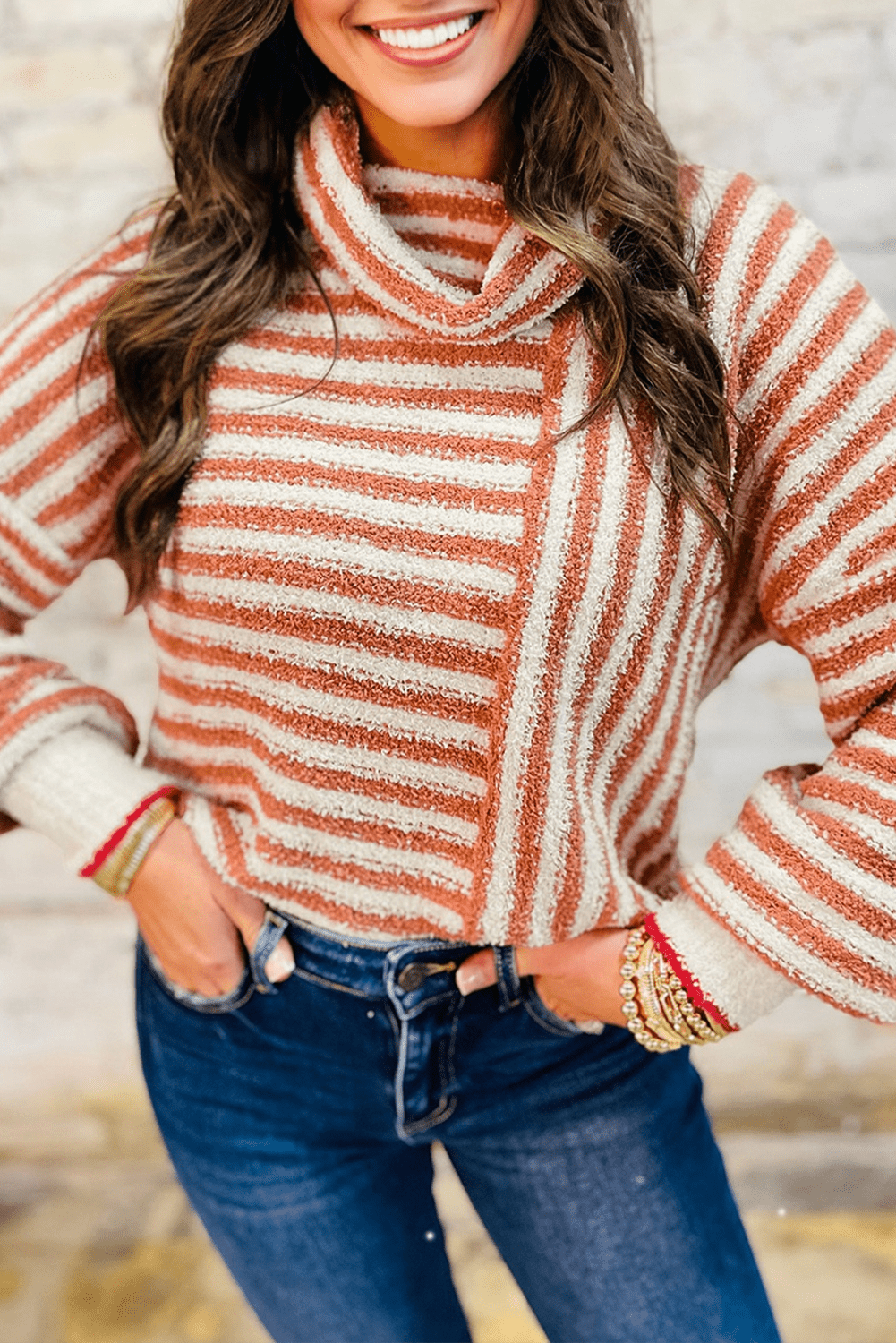 Stripe Cowl Neck Drop Shoulder Sweater - Rooted & Reckless Co.